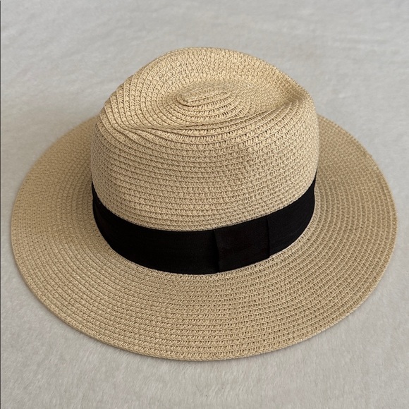 American Hat Makers Accessories - {NWT} American Hat Makers | Afternoon Fedora Handmade Straw Hat Cream/Black (MD)
